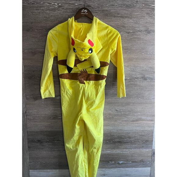Pokemon Pikachu Boy Costume halloween size M 8-10 yrs bodysuit yellow hoodie - Picture 2 of 11